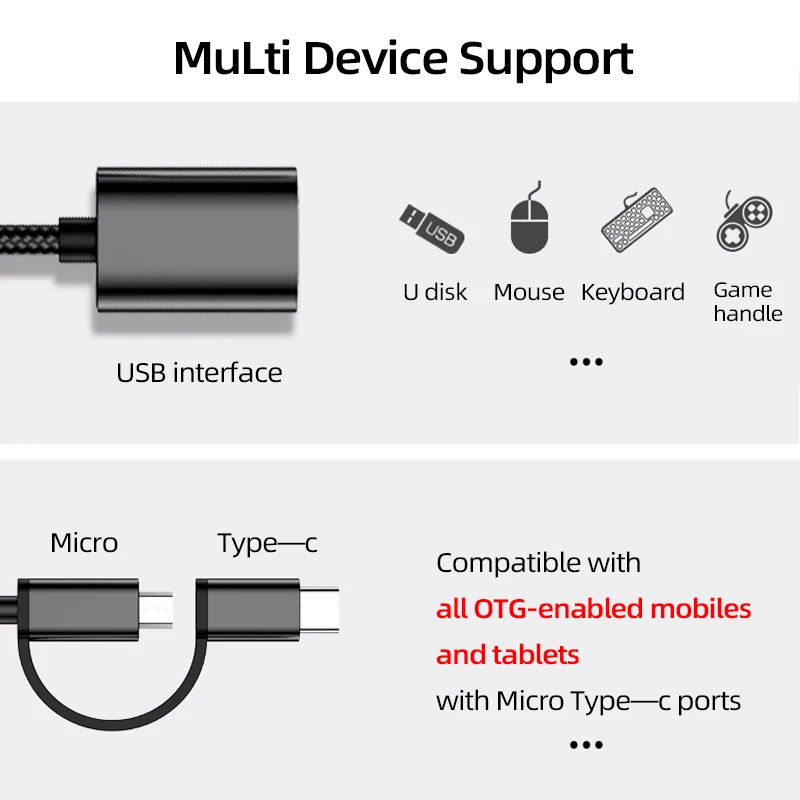 2 u 1 OTG Adapter Kabel, Pretvarač Najlon Pletenica USB 2.0, Micro USB Type C Adapter za Sinkronizaciju Podataka za MacBook U Disk Type-C OTG Slika 1