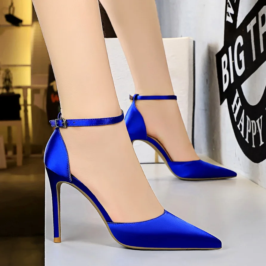 2022 godine Ukusan ženske Sandale s visokim petama od 10 cm, Ženski Vjenčanje Klinac, Fetiš-cipele-brod na ukosnica, plavo-zelene cipele s remenčićima Slika 1