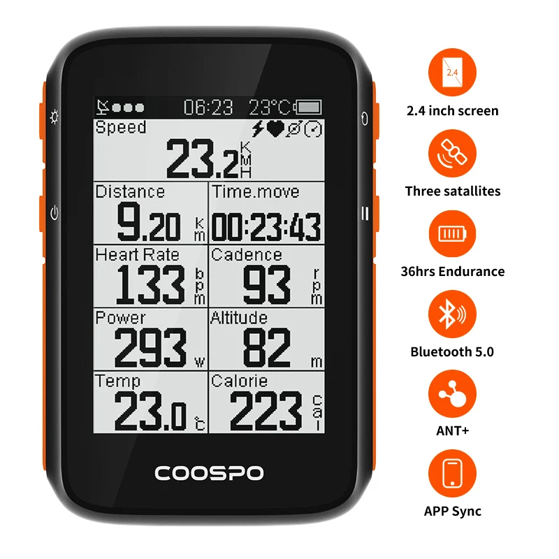 CooSpo 2,4 Inča Bežični Biciklistička Računalo BC200 Ciklus GPS Brzinomjer, Brojač kilometara BLE5.0 ANT + PROGRAM Senzor za Sinkronizaciju Vodootporan s Nosačem Slika 1