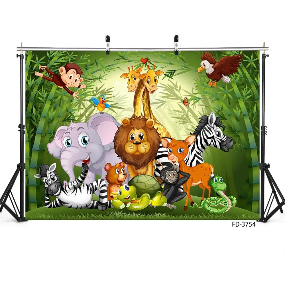 Crtani Film Divlje Životinje Safari Džungla Tema Rođendan Banner Pozadina Dekor Dječji Tuš Dječji Plakat Von Studio Fotografija Rekvizite Slika 1