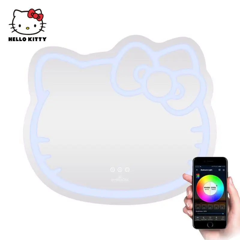 Kawaii Sanrio Hello Kitty Led Ogledalo Sedam Boja Defog Slatkog Zidnih Ogledala Za Šminkanje Desktop Pametna Ogledalo Za Šminkanje Poklon Za Djevojke Slika 1