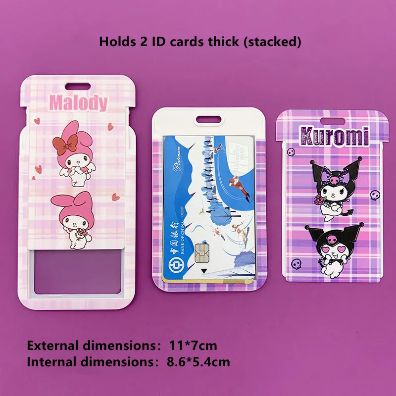 Kawaii torbica za prolaz Keychain Sanrio Tarjetero Porta Credencial Anime Kuromi Melody Cinnamoroll Card Holder Plastic Lanyard Slika 1