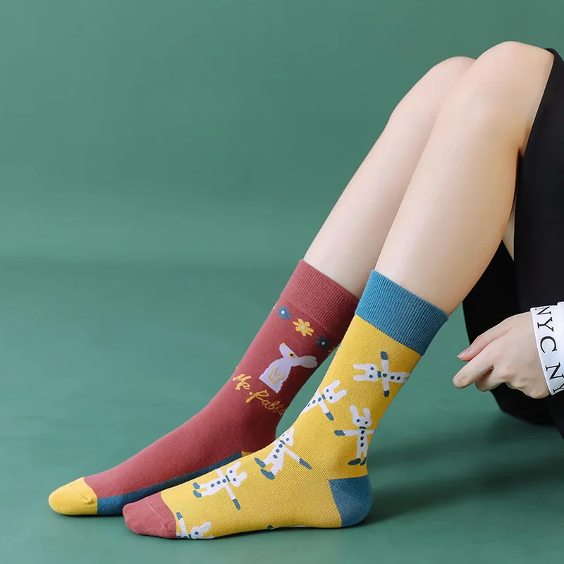 Nove Ženske Pamučne Čarape, Kreativna Čarape u stilu AB s Likovima iz Crtića za Žene, Slatka Čarape s Cvjetnim Uzorkom, Svakodnevne Ženske Čarape Slika 1