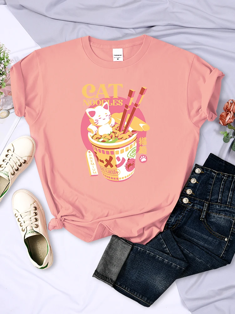 permium mačka moodles, Ženska t-Shirt s po cijeloj površini Kawai, Majice u hip-hop stilu Харадзюку, Modne Meke Majice, Prozračna Ulične Majice, Ženske Slika 1