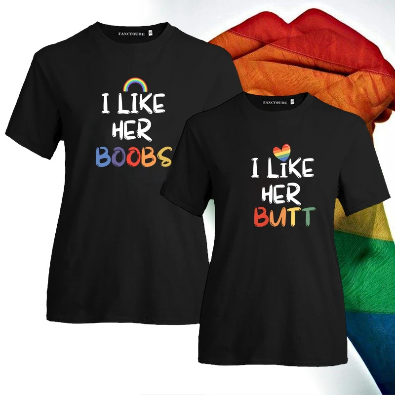 Ponos Lezbijske Odgovarajuće Parove Kompliment Majica Mi se sviđaju Njene Sise i sviđa Mi se Njezin Pušaka Zabavna Grafički t-Shirt Ženska Slika 1