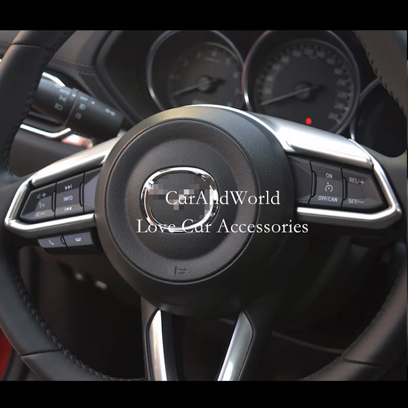 Pribor Za 2017-2022 Mazda CX-5 CX5 Unutarnji Poklopac gumba za volan, Unutarnje uređenje ABS Kromirani šljokice Krase Auto-stil Slika 1
