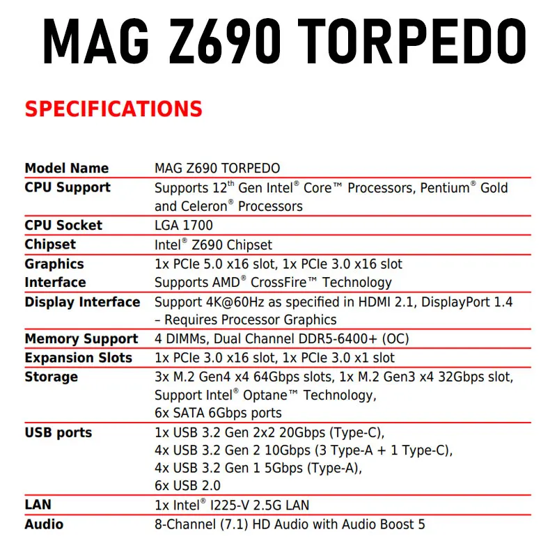 Procesor Intel Core i5 12600k s matične ploče MSI MAG Z690 TORPEDO DDR5 128 GB M. 2 PCIe 5,0 Placa-mãe Combo ATX LGA 1700 procesor 12 generacije Novi Slika 1