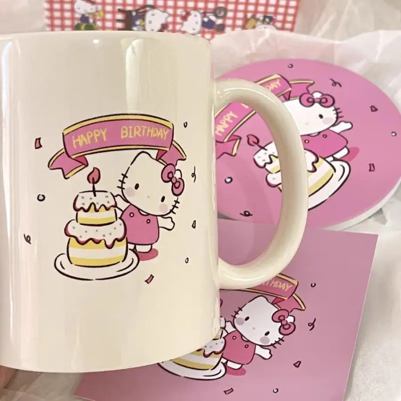Sanrio Hello Kitty Medo Kawai Crtani Slatka Torta stakleno Keramička Šolja sa Ručkom Bubalo Anime Pliš Igračke za Djevojčice, Dječje Igračke Poklon Za Rođendan Slika 1