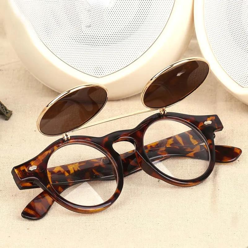 UV400 Retro Naočale Gotička Steampunk Sunčane Naočale Clip Up Preklopni Za Muškarce i Za Žene Okrugle Sunčane Naočale Nijanse Branded Dizajnerske Cipele Naočale Slika 1