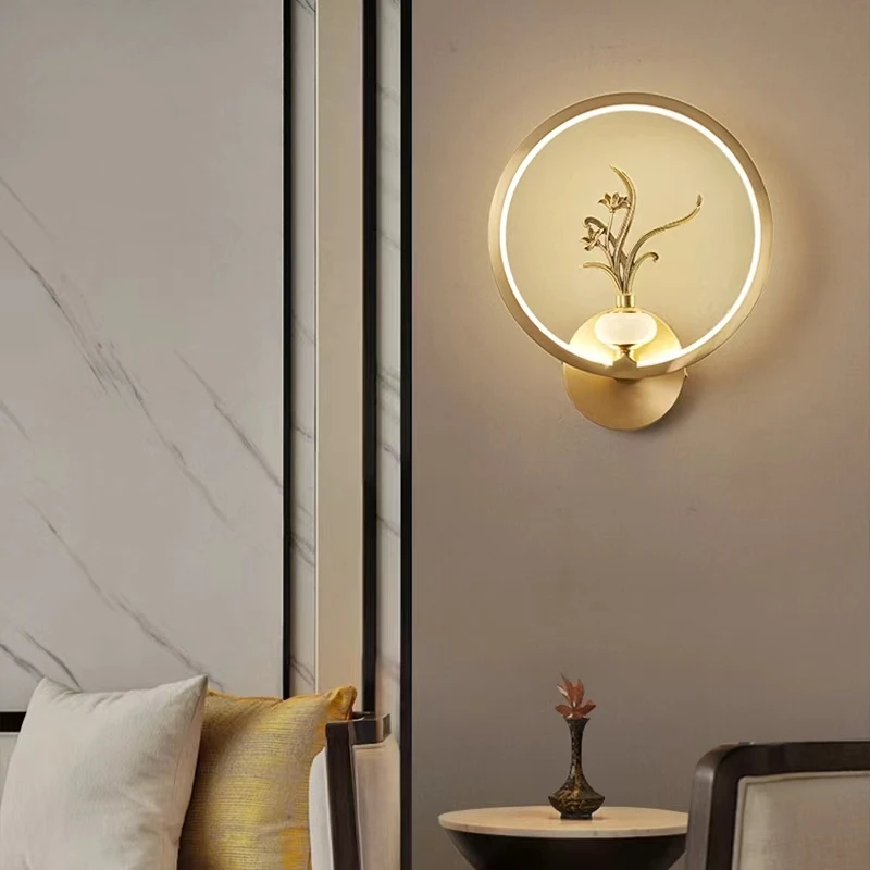 Čist Bakar, led zidna svjetiljka u kineskom stilu, žad Dekor, zidne svjetiljke, dnevni boravak, hodnik, prolaz, spavaća soba, noćni Lampa Slika 1