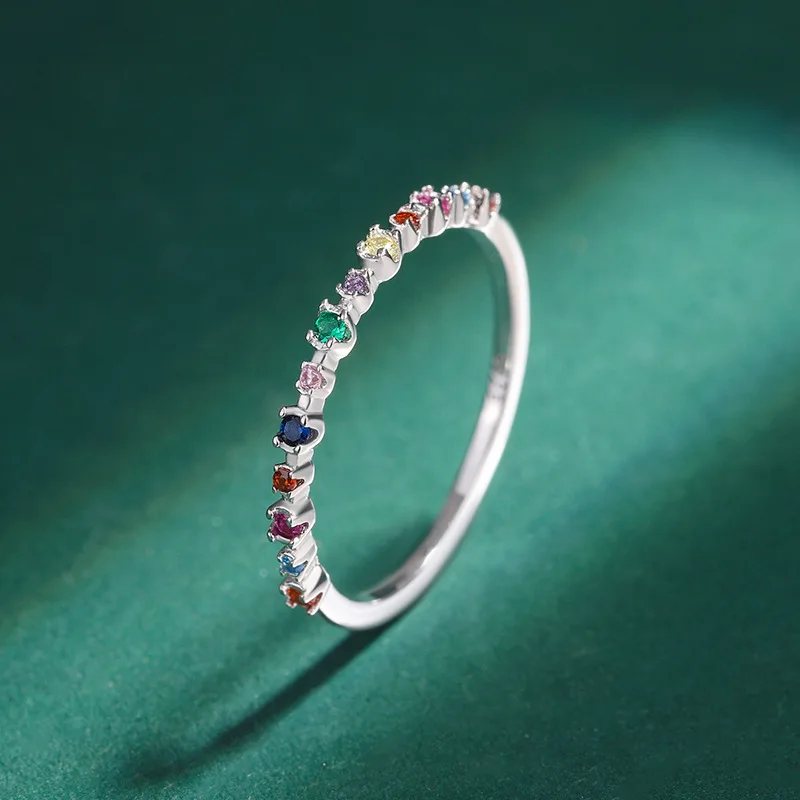 CCFJOYAS Ovom Srebro 925 Sterling Višebojne Cirkon Prsten na Prst za Žene Šarene CZ Pluća Luksuzni Vjenčanje Pribor, Nakit Slika 2