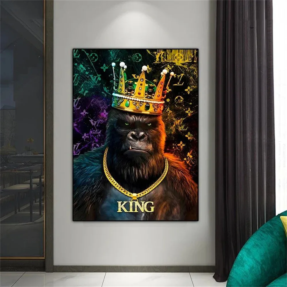 Gorila s Krunom Grafiti King Kong Aleksandar Platnu Orangutan Životinja Zid Umjetnost Dnevni boravak Kućnih Zidne Slike Dekor Slika 2