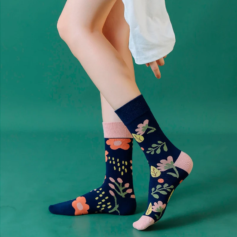 Nove Ženske Pamučne Čarape, Kreativna Čarape u stilu AB s Likovima iz Crtića za Žene, Slatka Čarape s Cvjetnim Uzorkom, Svakodnevne Ženske Čarape Slika 2