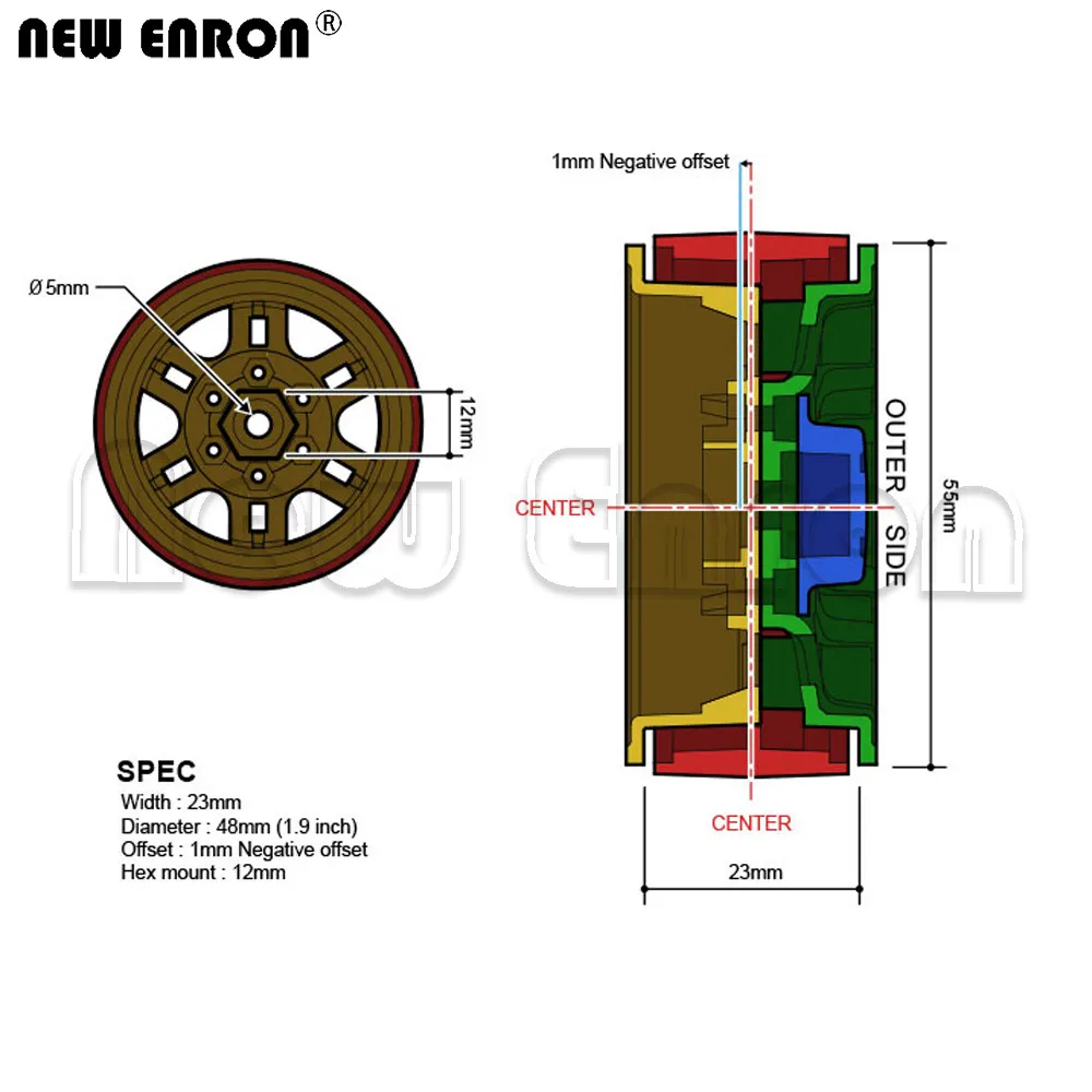 NOVI ENRON 4 P 1,9 Inča Beadlock Kotača Hub Za RC 1:10 1/10 Rock Crawler Gmade D90 SCX10 Osi CC01 MST Jimny TF2 D110 Slika 2