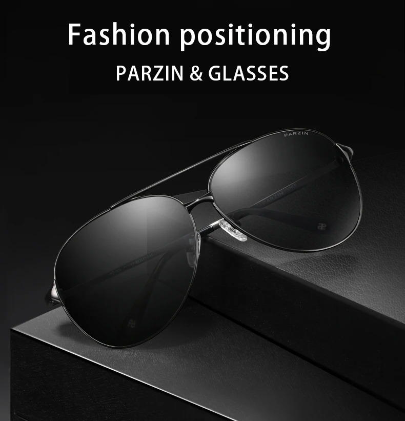 PARZIN Polarizirane Sunčane Naočale za Muškarce, Vintage Okvira od Mlaznog Legure, Korporativni Dizajn, Pilot, Gospodo Crne Sunčane Naočale UV400, Muške Naočale Za Vožnju Slika 2