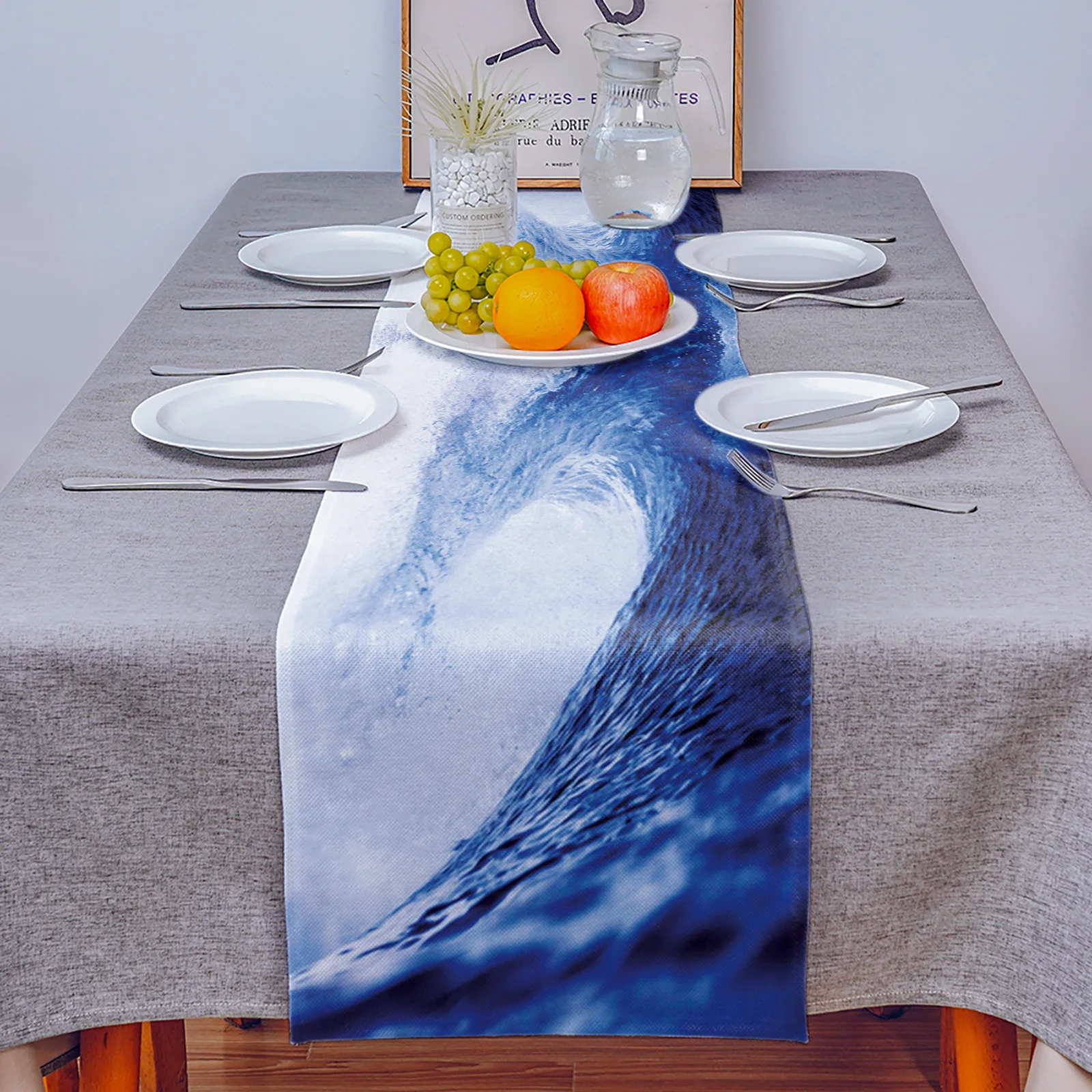 Plava Vala Beach Umjetnost Tablica Pjesma Kuhinja Dekor Stolnjak, Ubrus Hotel Je Dom Svadbena Dekoracija Stolna Trkači Slika 2