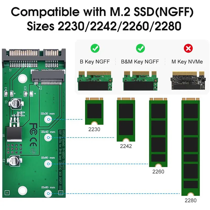 Pretvarač NGFF M. 2 SATA Adapter M. 2 NGFF u 22-kontaktni ključ na osnovi kartice SATA III B/B + M SSD Super Speed 6 Gb/s i za Desktop laptop Slika 2
