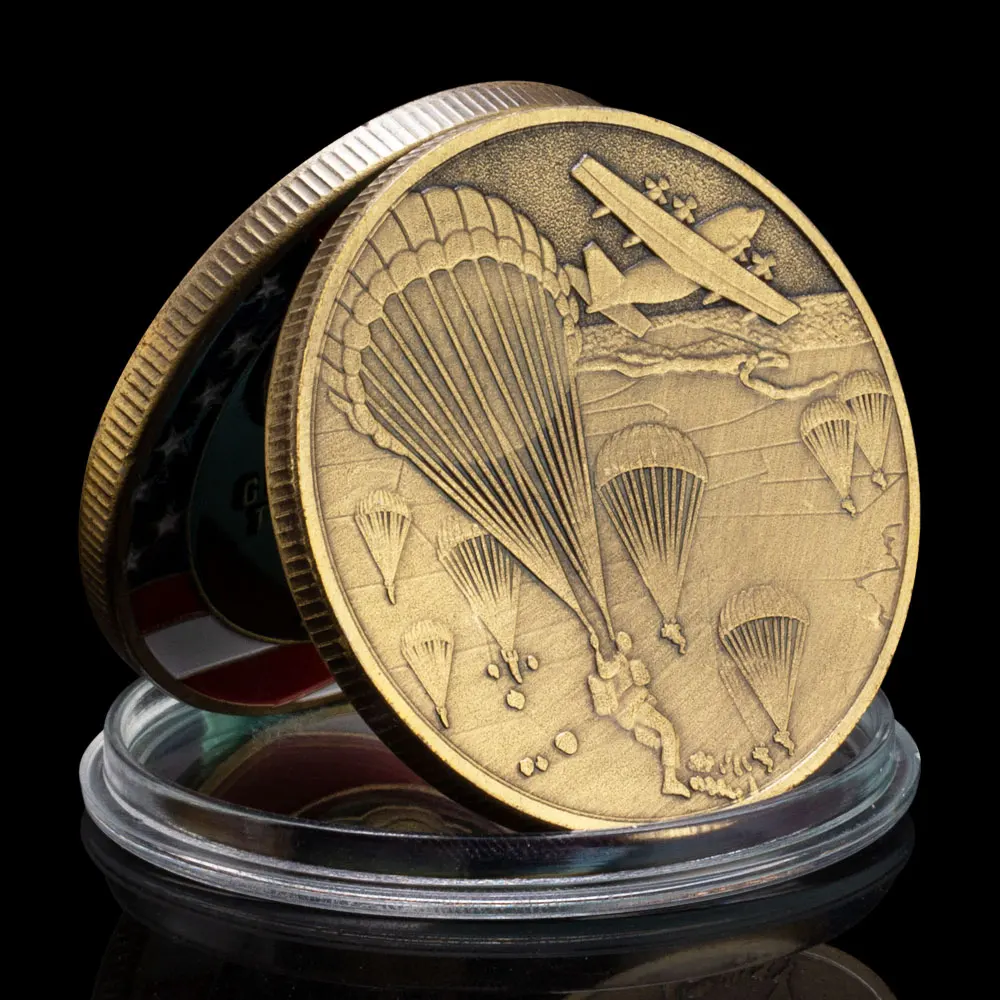 Suvenir novčić 82-og airborne division SAD-u, novac je s Brončanim premazom, опускай cipele na Zemlju, naplativa novčić-poziv Slika 2