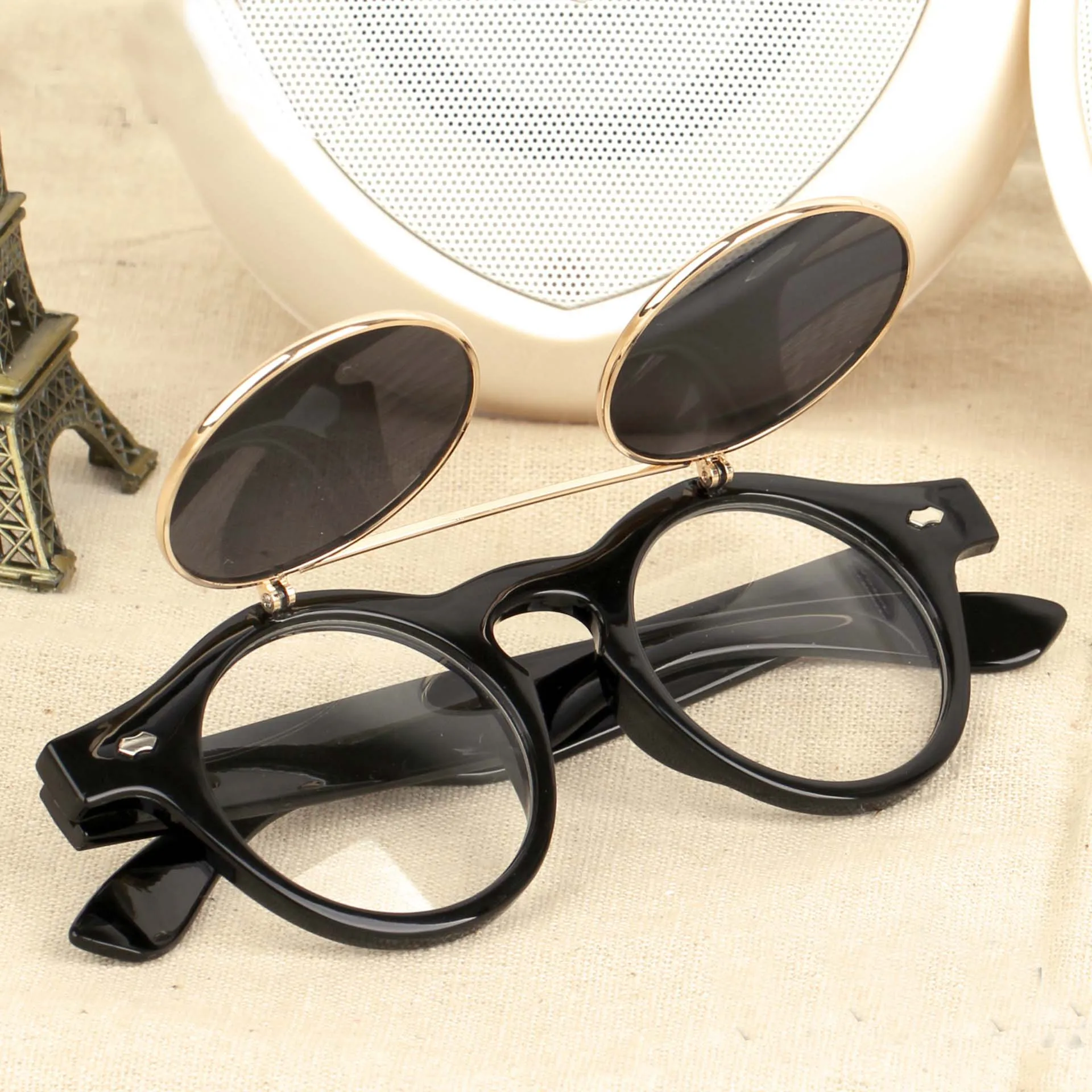 UV400 Retro Naočale Gotička Steampunk Sunčane Naočale Clip Up Preklopni Za Muškarce i Za Žene Okrugle Sunčane Naočale Nijanse Branded Dizajnerske Cipele Naočale Slika 2