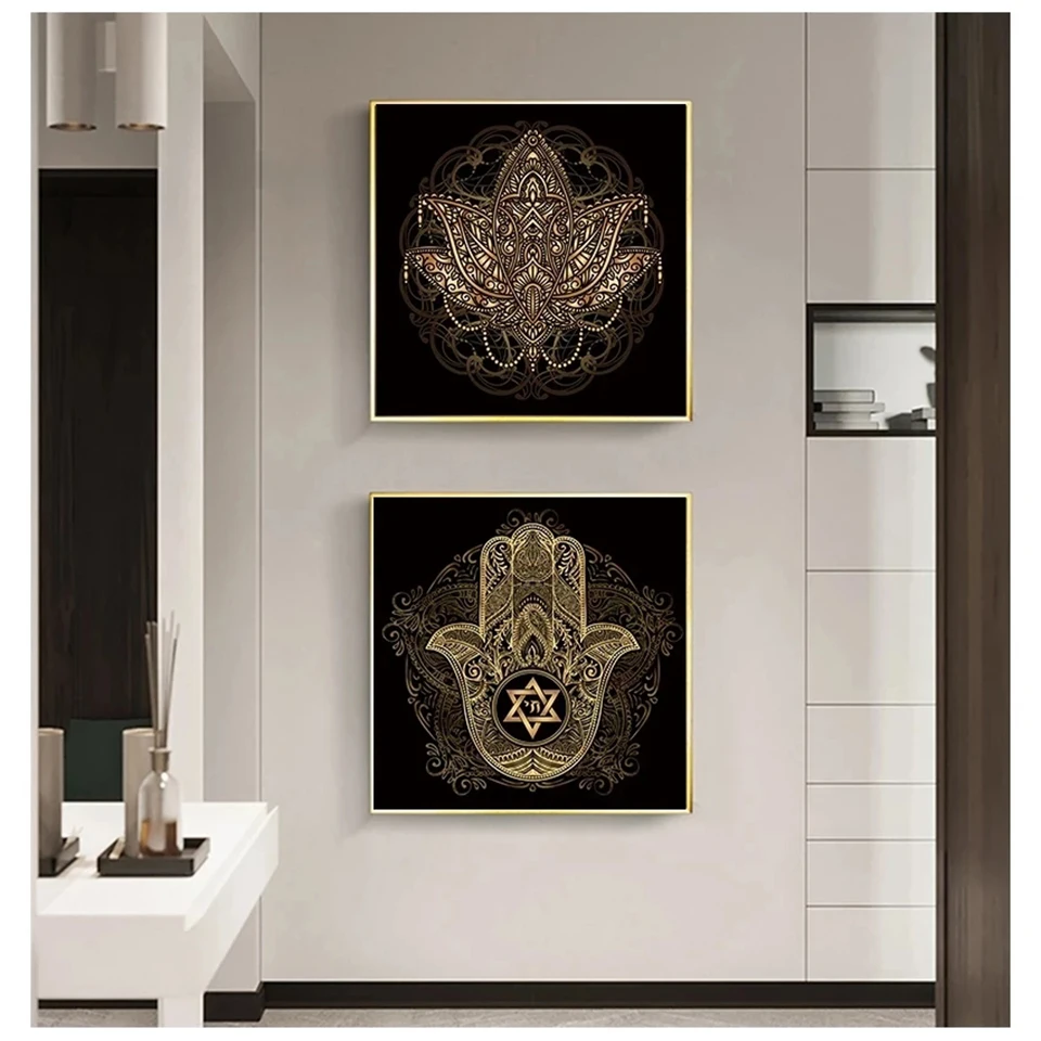 5D Diamond Slika Zlatna i Crna Mandala Lotos Umjetnost Ruka Fatime Setovi Za križićima Potpuna Diamond Mozaik Vjerski Zidni Dekor Slika 3