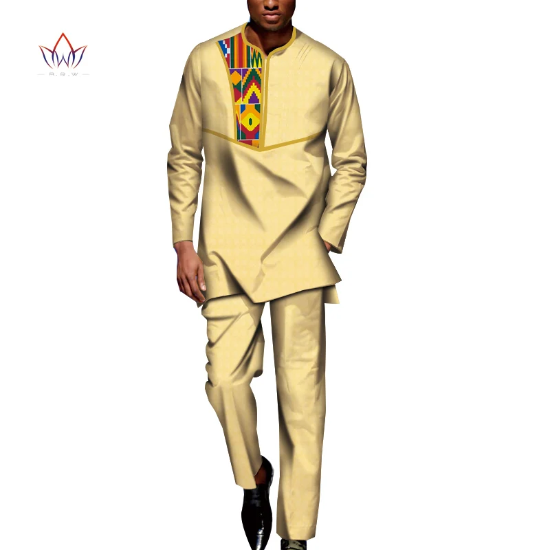 Bazen Riche Gospodo Setove Hlače iz 2 predmeta, Afrička Dizajnerske Odjeće, Afrička Odjeća, Casual Muške Dugi Vrh, Košulje i hlače, Setove WYN1268 Slika 3