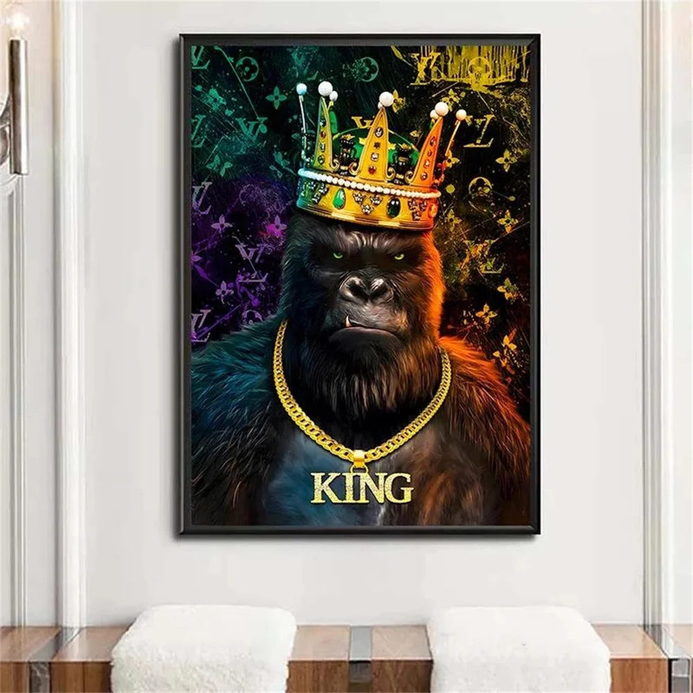 Gorila s Krunom Grafiti King Kong Aleksandar Platnu Orangutan Životinja Zid Umjetnost Dnevni boravak Kućnih Zidne Slike Dekor Slika 3