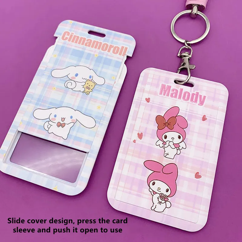 Kawaii torbica za prolaz Keychain Sanrio Tarjetero Porta Credencial Anime Kuromi Melody Cinnamoroll Card Holder Plastic Lanyard Slika 3