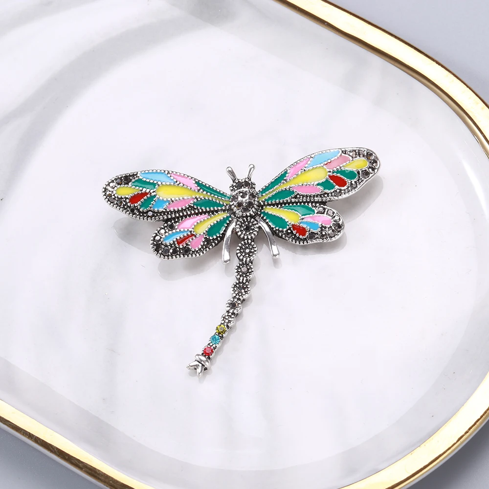 Ljepota i Jagoda Emajl Boja Crystal dragonfly Broš Insekt Broš Igle Za Žene Nakit Poklon Slika 3