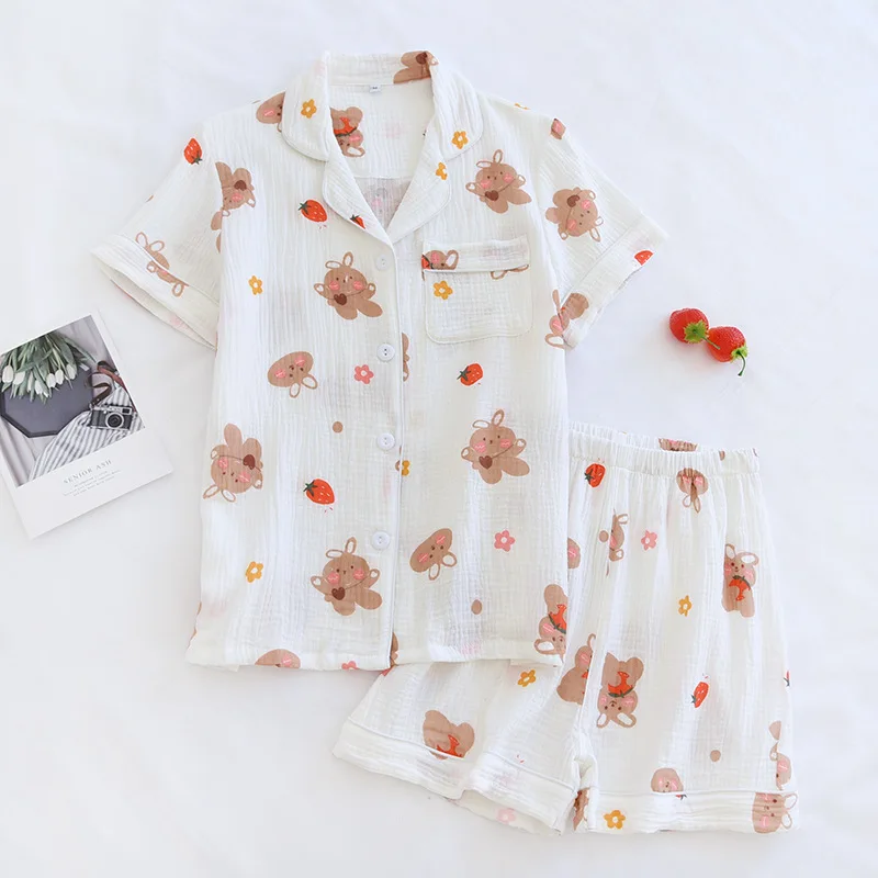Ljetna nova japanska пижама kratkih rukava, kratke hlače od dva predmeta, ženska хлопковая креповая slatka nova kućna odjeća, free kit, пижама ženska Slika 3