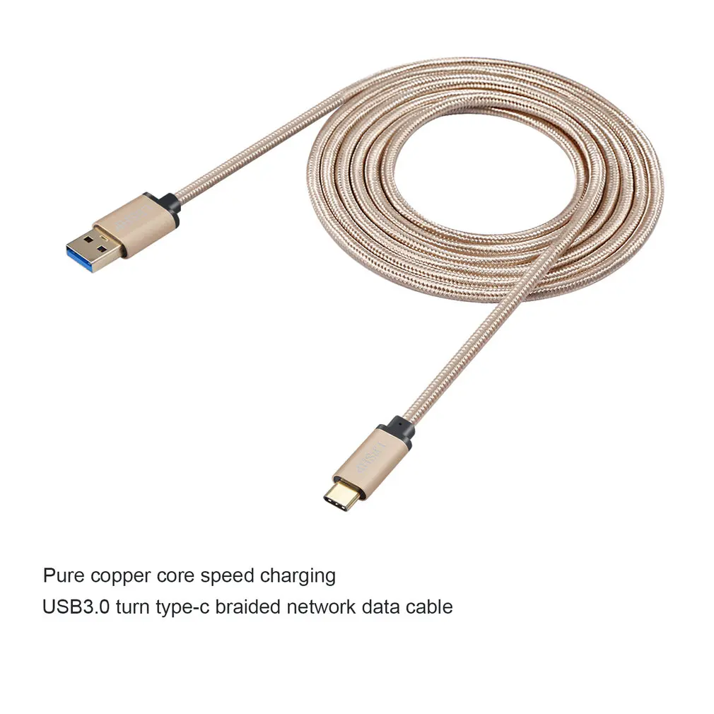 Metalno kućište od najlona оплеткой, Lagan, Robustan, Siguran, Veliki struja USB3.0A na USB Type-C, Punjač za prijenos podataka, kabel duljine 1 M/2 m Slika 3