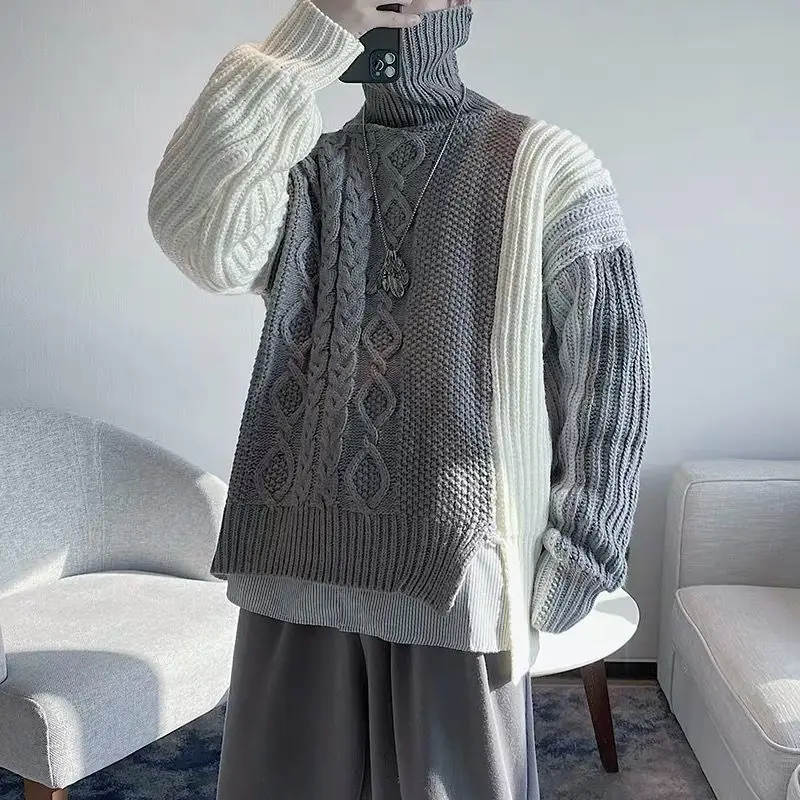 Muški jesensko - zimskom Novi Vuneni džemper, Trend univerzalni pulover s visokim воротом, Koreanska verzija, Temperamentna, Suburban, Individualni Top Slika 3