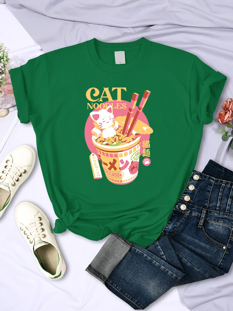 permium mačka moodles, Ženska t-Shirt s po cijeloj površini Kawai, Majice u hip-hop stilu Харадзюку, Modne Meke Majice, Prozračna Ulične Majice, Ženske Slika 3