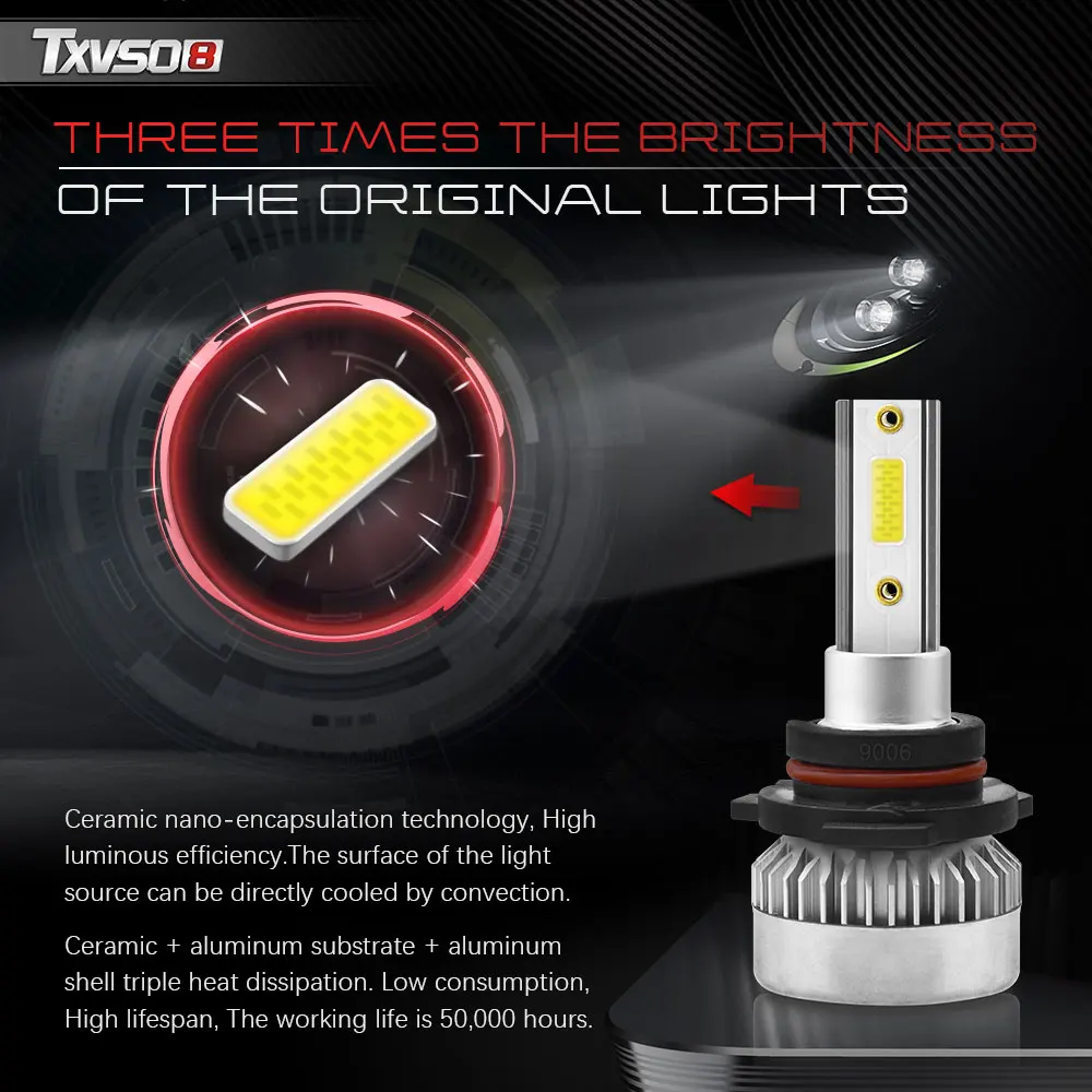 TXVSO8 6000 K 9006 HB4 Led žarulja 20000LM Automobilskih Svjetala 12 110 W Univerzalni Svjetla Auto Led Svjetla Ampul 2020 Slika 3