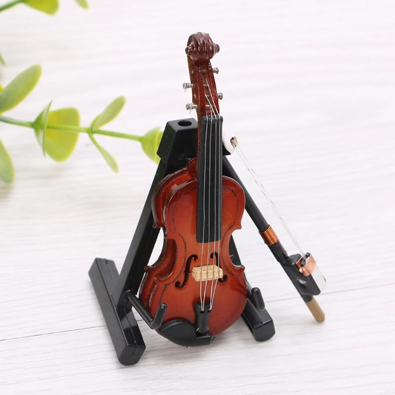 7 cm, Mini Violina Minijaturni Alat Glazbeni Drveni Model sa Postoljem i Футляром Slika 4
