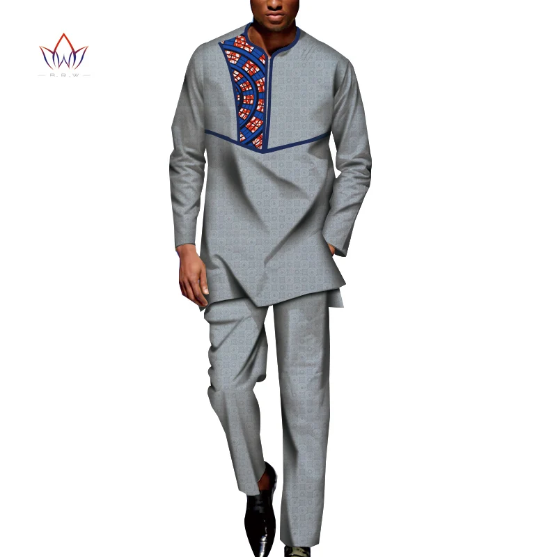 Bazen Riche Gospodo Setove Hlače iz 2 predmeta, Afrička Dizajnerske Odjeće, Afrička Odjeća, Casual Muške Dugi Vrh, Košulje i hlače, Setove WYN1268 Slika 4