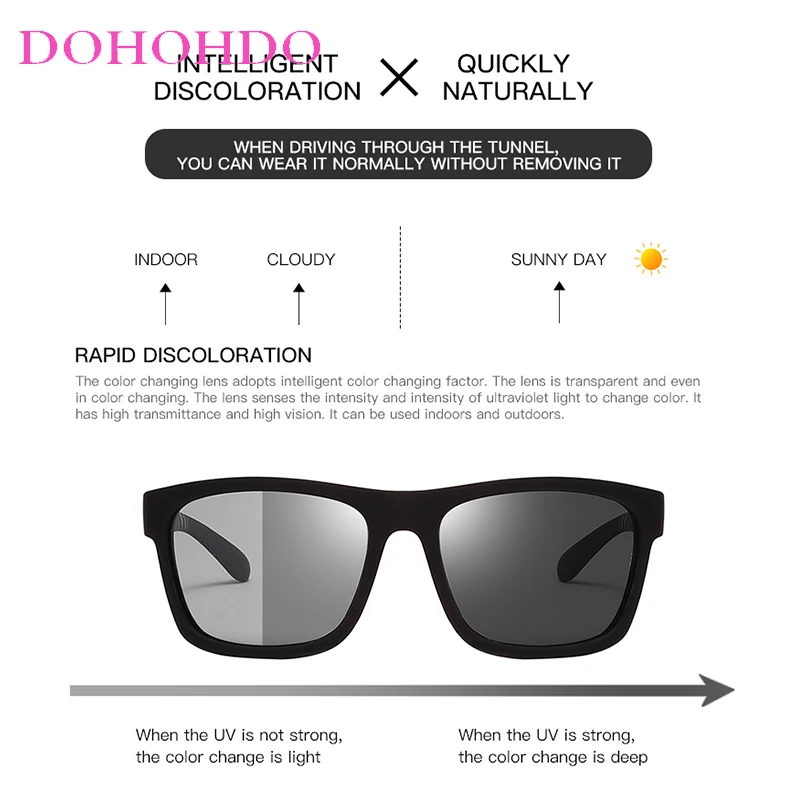 DOHOHDO Nove Muške Polarizovana Photochromic Sunčane Naočale Marke Dizajn, Ženske Sunčane Naočale Za Vožnju, koje Mijenjaju Boju, Anti-UV, Četvrtaste Naočale Slika 4