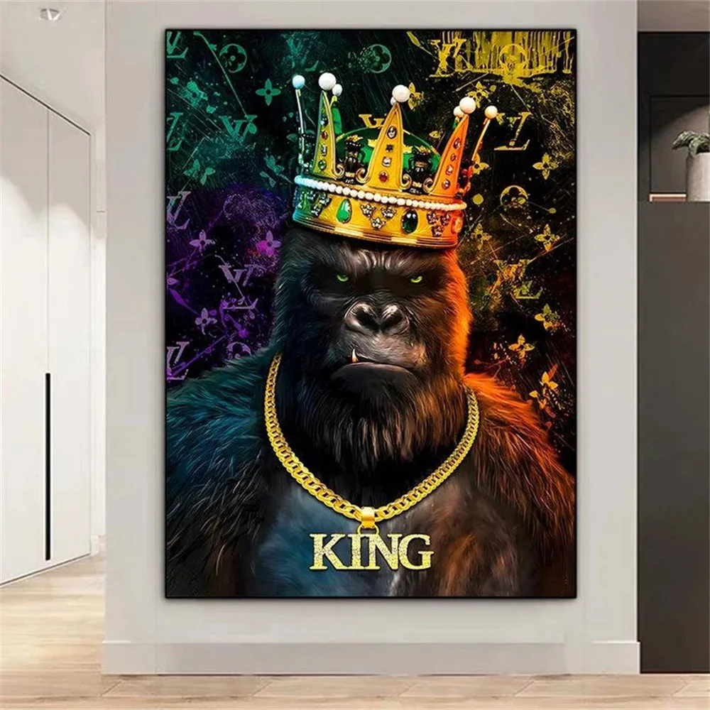 Gorila s Krunom Grafiti King Kong Aleksandar Platnu Orangutan Životinja Zid Umjetnost Dnevni boravak Kućnih Zidne Slike Dekor Slika 4