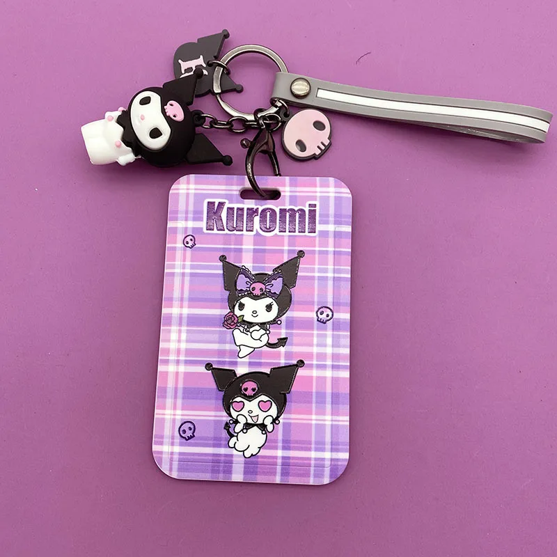 Kawaii torbica za prolaz Keychain Sanrio Tarjetero Porta Credencial Anime Kuromi Melody Cinnamoroll Card Holder Plastic Lanyard Slika 4