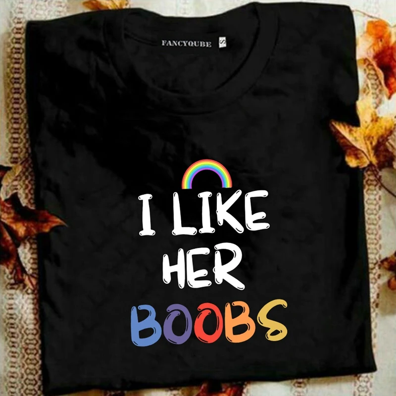 Ponos Lezbijske Odgovarajuće Parove Kompliment Majica Mi se sviđaju Njene Sise i sviđa Mi se Njezin Pušaka Zabavna Grafički t-Shirt Ženska Slika 4