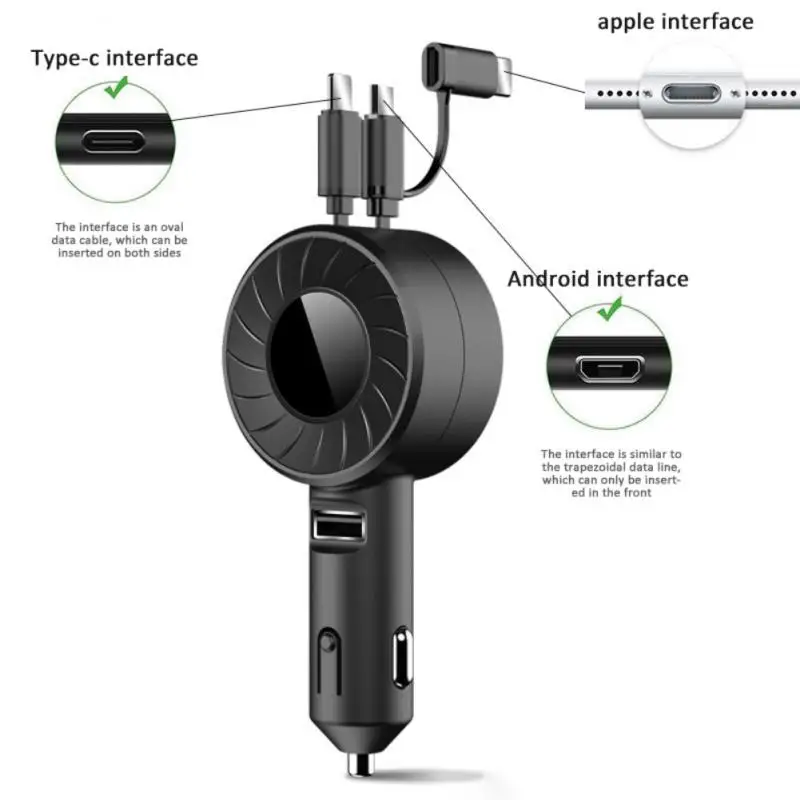 3 u 1 Auto Punjač za Brzo Punjenje Za Samsung iPhone Android Micro-USB Type-C Prijenosni Kabel za Višenamjenski Teleskopski Kabel Slika 5