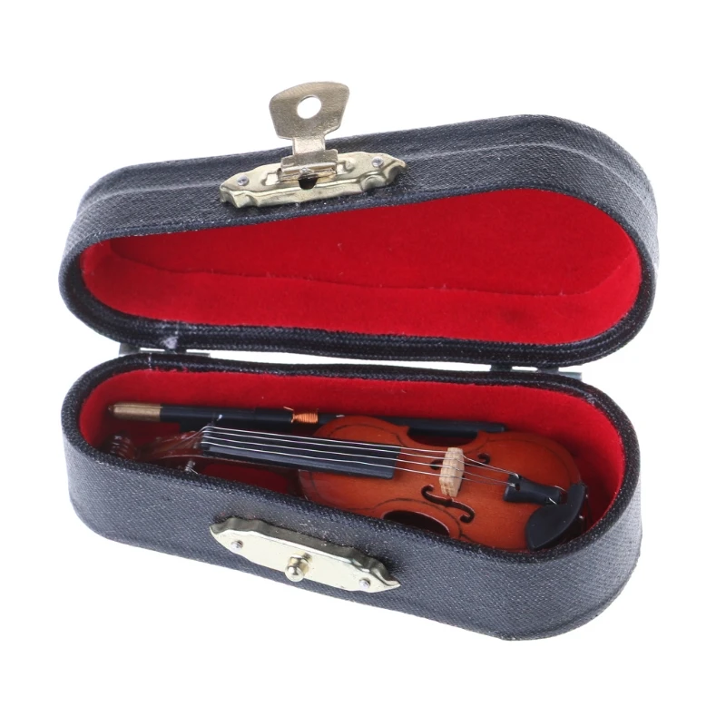7 cm, Mini Violina Minijaturni Alat Glazbeni Drveni Model sa Postoljem i Футляром Slika 5