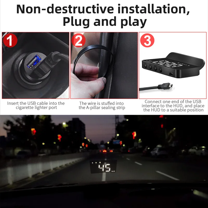 Auto HUD Glavobolja, prikaz GPS Speed Kompas USB Auto-Višenamjenski Alat Projektor Sprečava odvlačenje pažnje Sigurnu vožnju Slika 5