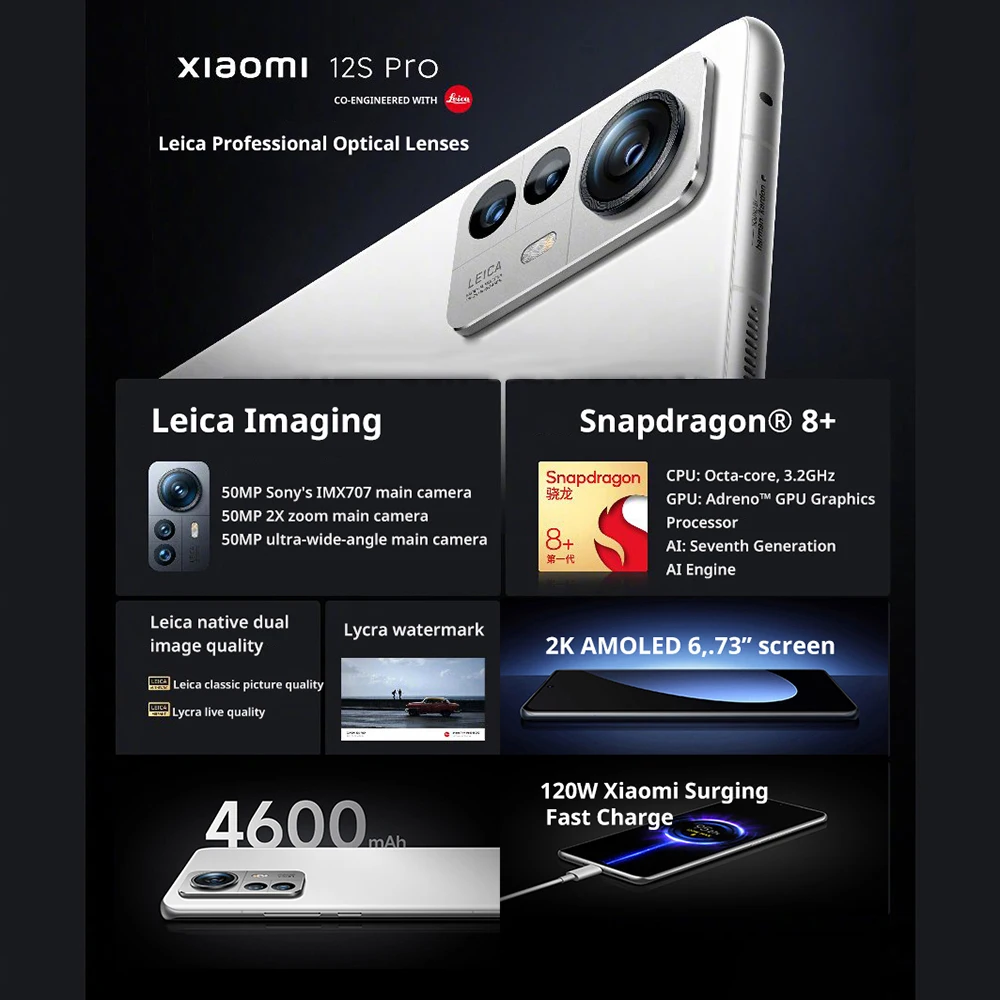 Globalna ugrađena memorija Xiaomi 12S Pro Pametni telefon Snapdragon® 8 Gen 1 50MP Skladište 120 Hz 6,73 