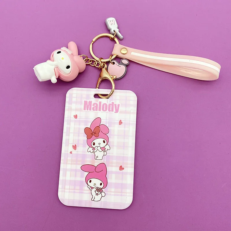 Kawaii torbica za prolaz Keychain Sanrio Tarjetero Porta Credencial Anime Kuromi Melody Cinnamoroll Card Holder Plastic Lanyard Slika 5