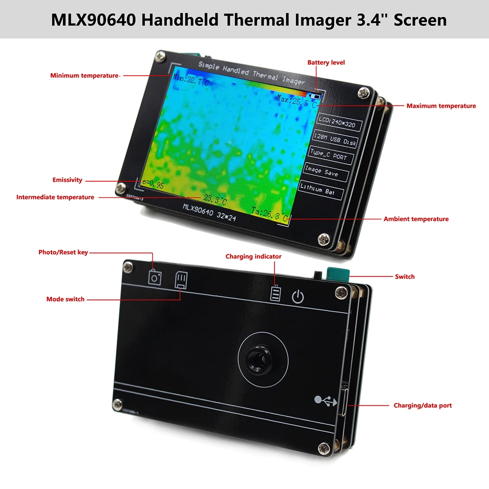 MLX90640 Infracrveni Senzori Jednostavno 2,8 Inčni Digitalni Toplinska Kamera USB Punjenje za Građevinskog Materijala Slika 5