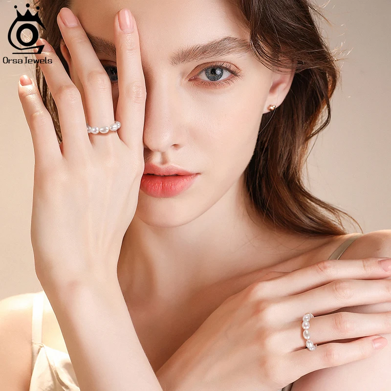 ORSA JEWELS Širina Riže Oblik Prirodni Slatkovodni Biseri Protežu Prsten za Žene 2021 Modni Podesivi Prsten na Prst Nakit GPR05 Slika 5