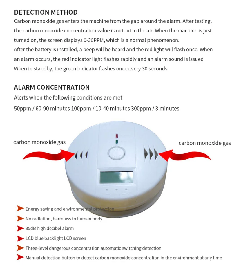 Pametni LCD-CO senzor Radi Samostalno Ugrađeni 85 db Zvuk Sirene Nezavisno Upozorenje o Trovanja ugljičnim monoksidom Detektor Alarm Slika 5