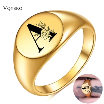 Žene Muškarci Cvijet A-Z Pismo Zlatne Boje Prst Prsten Inicijale Ime Abeceda Ženske Večernje Masivni Prstenje Nakit Od nehrđajućeg čelika