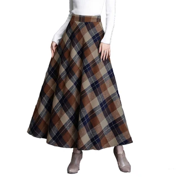FairyShely 2022, Jesensko-zimski Škotska Suknja Maxi Trapeznog oblika s Visokim Strukom, Ženska Svakodnevni Suknja-rešetka sa džepovima, Pokrivač Duga suknja