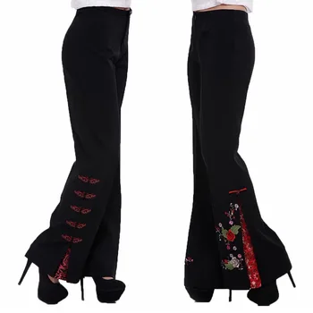Proljeće i Jesen stil Plus Size 5XL visokim strukom Vezeni odijelo split mikro zvučnik Kineski Stil hlače ženske hlače